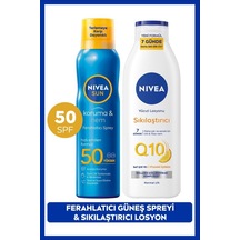 Sun Spf50 Güneş Koruyucu Ferahlatıcı Sprey 200ml Ve Q10 7 Günde Sıkılaştırıcı Vücut Losyonu 250ml