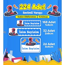 Sevimli Yarışçı Temalı Okul Kreş Kişiye Özel İsim Etiket Seti - Model 281 Çok Renkli