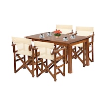 Yönetmen Ahşap Bahçe Balkon Seti: 80X140 Sabit Masa + 4 Sandalye