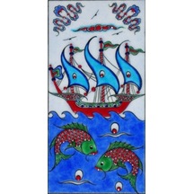 Armada Çini 10X20 Cm Ed 213 Kırmızı Iznik Kalyon El Dekoru Çini