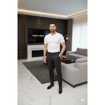 Lüx Wood Lüx Erşah V Yaka Yarım Kol %95 Pamuk %5 Likra 36/1 Süprem Penye Tişört Beyaz