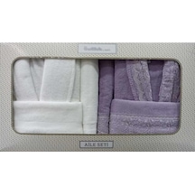 Özdilek Fidelya Aile Bornoz Seti Krem Lila