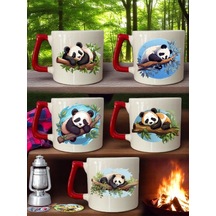 Panda Baskılı 5'li Kupa Bardak - Hediyelik Eşya Ürün Seramik Kupa Bardak Hediye Beyaz