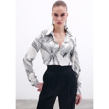 Sateen Desenli Saten Gömlek - Siyah-135861 Siyah