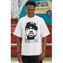 Ice Cube Rapper Şarkıcı Ön Baskılı Unisex Oversize Tişört Beyaz