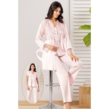 Xses 4300 Kadın Hamile Lohusa Sabahlıklı Pijama Takım-pudra