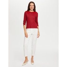Dantel Çiçek Aplikeli Yuvarlak Yaka Kaşkorse Tshirt W26tsh070 Uw26tsh07040 Bordo