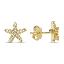 Sembolgold Altın Deniz Yıldızı Küpe İğne Tasarım Kpy-210