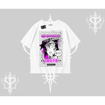 Tarzsokak Oversize Tshirt Games Schoolgirl Anime Baskılı Beyaz