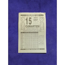 15 Şubat 2003 Takvim Yaprağı - Nostaljik Koleksiyonluk Takvim Yaprağı