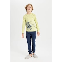 Defacto Erkek Çocuk Pijama Takımı Baskılı Uzun Kollu Üst Beli Lastikli Uzun Alt D2896a824au Yeşil