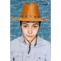Uniquetrenders Çocuk Unisex Nubuk Kovboy Şapkası 8-14 Yaş Taba