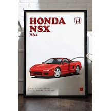 Honda Nsx Siyah Ahşap Çerçeveli Poster, Dekoratif Araba Duvar Tablosu