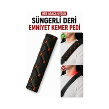 Her Araca Uygun Suni Deri - Süngerli Emniyet Kemer Pedi Siyah-turuncu