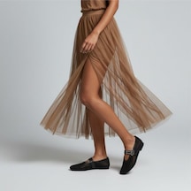 Ne&ve Shoes Siyah Transparan File İki Tokalı Kapsül Detaylı Kadın Yuvarlak Burun Babet