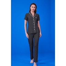 Pjs 23134 Kadın Çizgili Düğmeli Pijama Takım