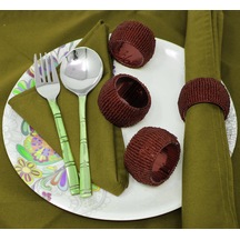 Boncuklu Peçete Halkası Seti 4 Adetli Set Yüzük Kahverengi Ra035