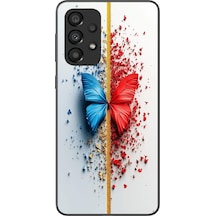 Samsung Galaxy A33 Uyumlu Kırmızı Mavi Kelebek Baskılı Silikon Kılıf Renkli