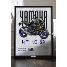 Yamaha Mt-10 Sp Siyah Ahşap Çerçeveli Poster, Dekoratif Motosiklet Duvar Tablosu
