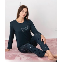 Pijamoni Kadın Milan Bisiklet Yaka Uzun Kol İnce Pijama Takımı 7600/38 - 1 Adet Koyu Yeşil