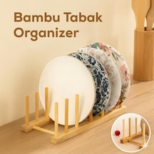 Bambu Tabaklık Kurutmalık Ahşap Tabak Düzenleyici Stand, Katlanabilir Bulaşıklık, Tabak Kapak Bardak Organizer Doğal Bambu