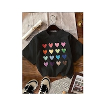 Medinenur Çoklu Rekli Kalp Baskılı Basic T-shirt Siyah