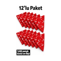 Herşeynota 12 Li Türk Bayrağı Desenli Kırmızı %100 Pamuk Fular Bandana 52x52 Cm Okul Tören Etkinlik Çok Renkli