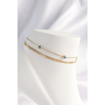 316l Çelik Gold Renk Nazar Boncuk Tasarımlı 2li Halhal - Ebj240822w26859 Bakır