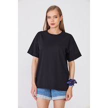 Hdm Kadın Siyah Basic Oversize %100 Pamuklu Rahat Kesim Günlük Tişört - H6041
