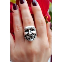 Antik Gümüş Kaplama V For Vendetta Şekilli El Yapımı  Ayarlanabili Gümüş