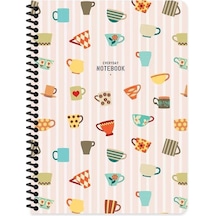 Çizgili 16x22 Cm 80 Yaprak Karton Kapak Telli Defter 60 Gram Beyaz Sayfa Coffee Çok Renkli
