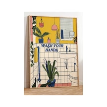 Doğal Ahşap Çerçeveli Uv Baskı Wash Your Hands Duvar Tablosu Modern & Şık Banyo Wc Duvar Dekoru Ah