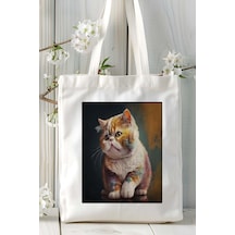Art Hediye Exotic Shorthair Kedi Baskılı Bez Çanta Omuz Çantası Kişiye Özel Model 1 Çok Renkli