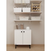 Modern Çok Amaçlı Mini Dolap - 2 Raflı Komodin, Banyo & Mutfak Düzenleyici - Robot Süpürge Uyumlu - 57x50x30 Cm Beyaz