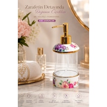 Porsima 3127 Gold Kapaklı Porselen Ve Cam Sıvı Sabunluk Çiçek Desenli Ve Şeffaf Tasarım 350 Ml Gold
