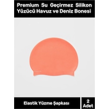 Premium Su Geçirmez Silikon Yüzücü Havuz Ve Deniz Bonesi Elastik Yüzme Şapkas 2'li Set Çok Renkli