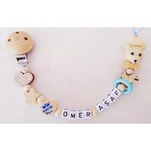 İsimli Emzik Zinciri - Emzik Askısı - Bebek Bez038 Mavi