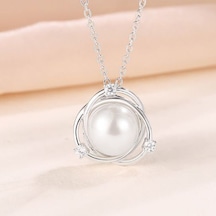 Monemel Kristal Taşlı İnci Gümüş Kolye Altın Kaplama N02311 Gümüş - Rodyum