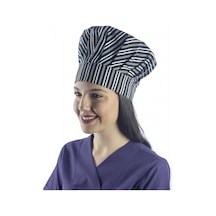 Beyaz Çizgi Desenli Aşçı Mantar Şapka - Unisex