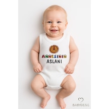 Babyden's Anneannesinin Aslanı Yazılı Kolsuz Çıtçıtlı Body %100 Pamuk Yazlık Bebek Body Beyaz