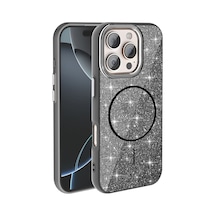 Zore İphone 16 Pro Max Kılıf Magsafe Şarj Özellikli Parlayan Simli Ogaa Okso Kapak - Siyah