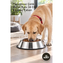 10 Adet Paslanmaz Çelik Mama Kabı 34 Cm Kaymaz Taban