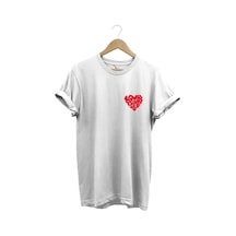 Love Yourself Kalp Tipografi Baskılı %100 Pamuk Unisex Regular Fit T-shirt Beyaz