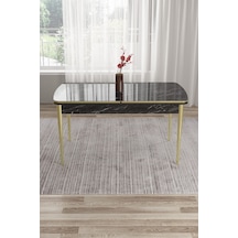Canisa Tia Serisi 80x132 Açılabilir Mdf Mutfak Masası Takımı Siyah Mermer Desen Masa Gold Detay Siyah Mermer Desen Masa Gold Ayak Gold Detay
