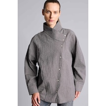 Defacto Regular Fit Asimetrik Düğmeli Kırışık Dokulu Tunik I3865ax26aunv42 Lacivert-nv42