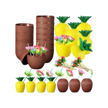Ananas&hindistan Cevizi Tasarımlı Pipetli Bardak Seti 6 Adet