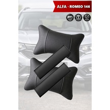 Alfa Romeo 146 Uyumlu Lüks Deri Yastık Deri Kemer Koruyucu Set Siyah