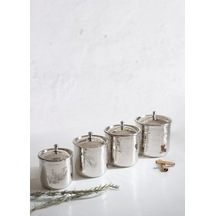 Bakır Baharat Takımı Çekiç Dövmeli Gümüş Renk (4'lü) Gümüş