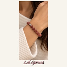 Lal Garnet Taşı Bileklik 8 Mm, Unisex, Elastik Çok Renkli