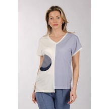 Daıdo Minimalist V Yaka Kısa Kol Kadın T-shirt - Günlük Şıklık İndigo